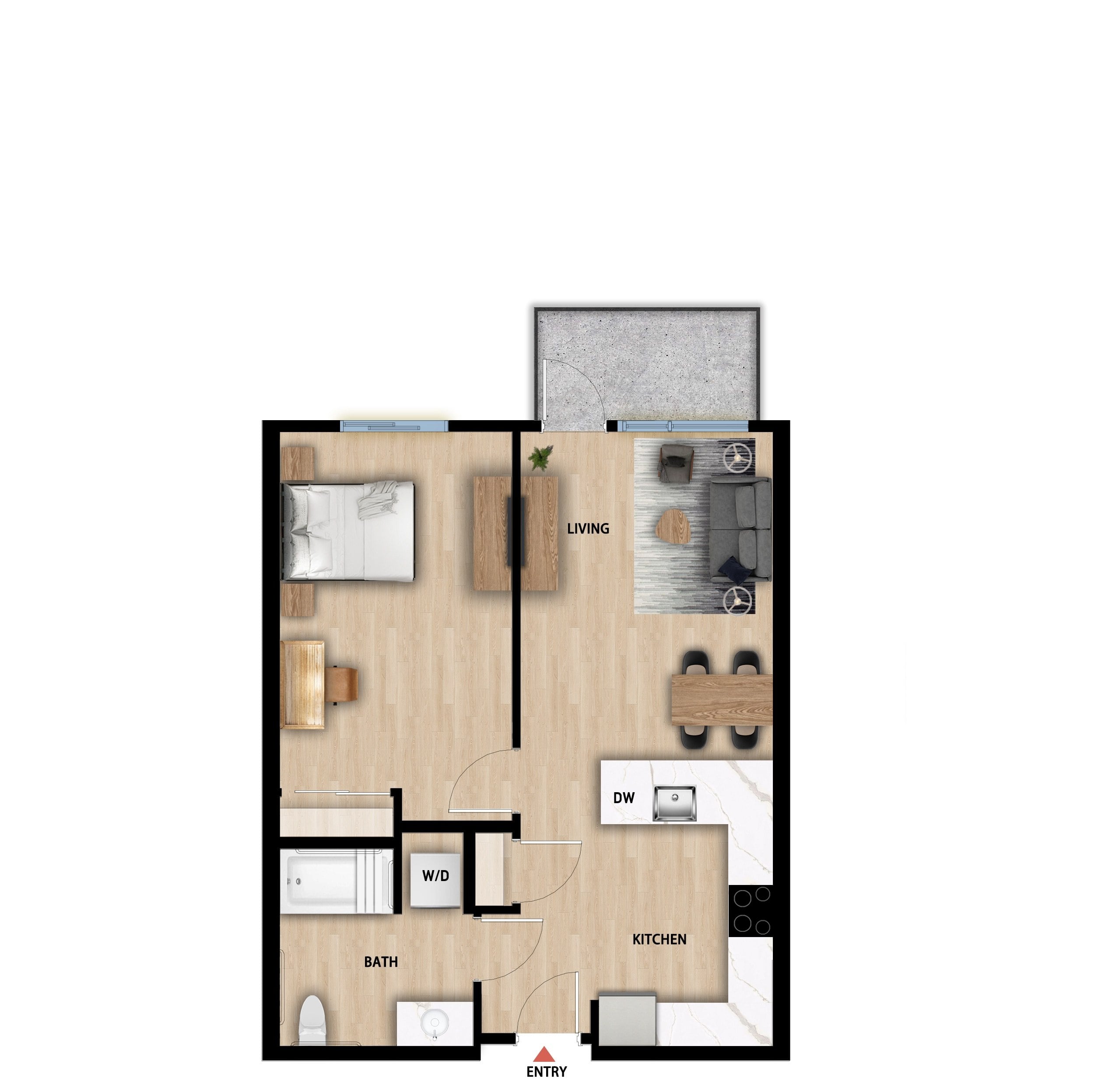 #432 - 1 bedroom floorplan layout with 1 bathroom and 685 square feet