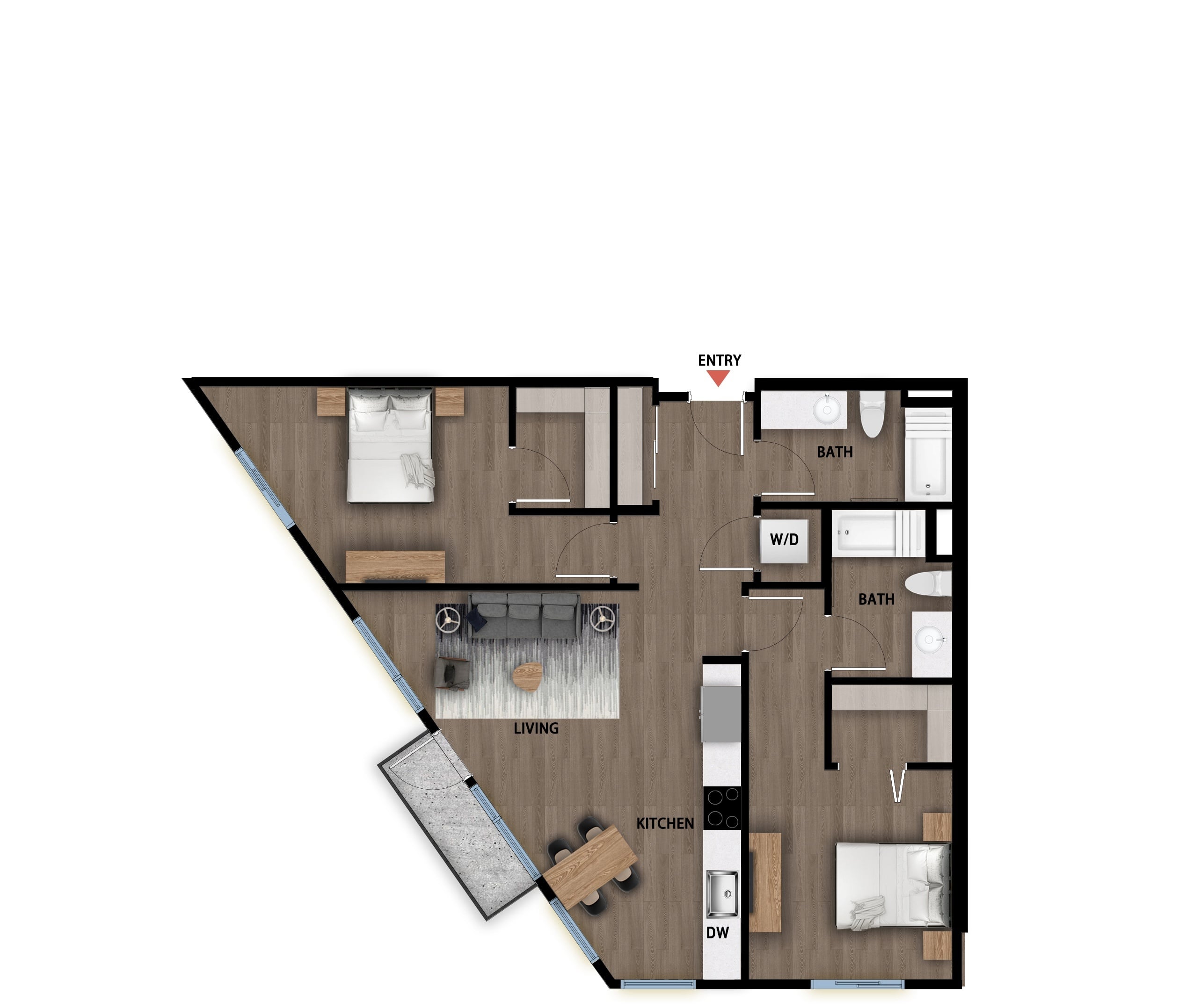 #749 - 2 bedroom floorplan layout with 2 bathrooms and 972 square feet