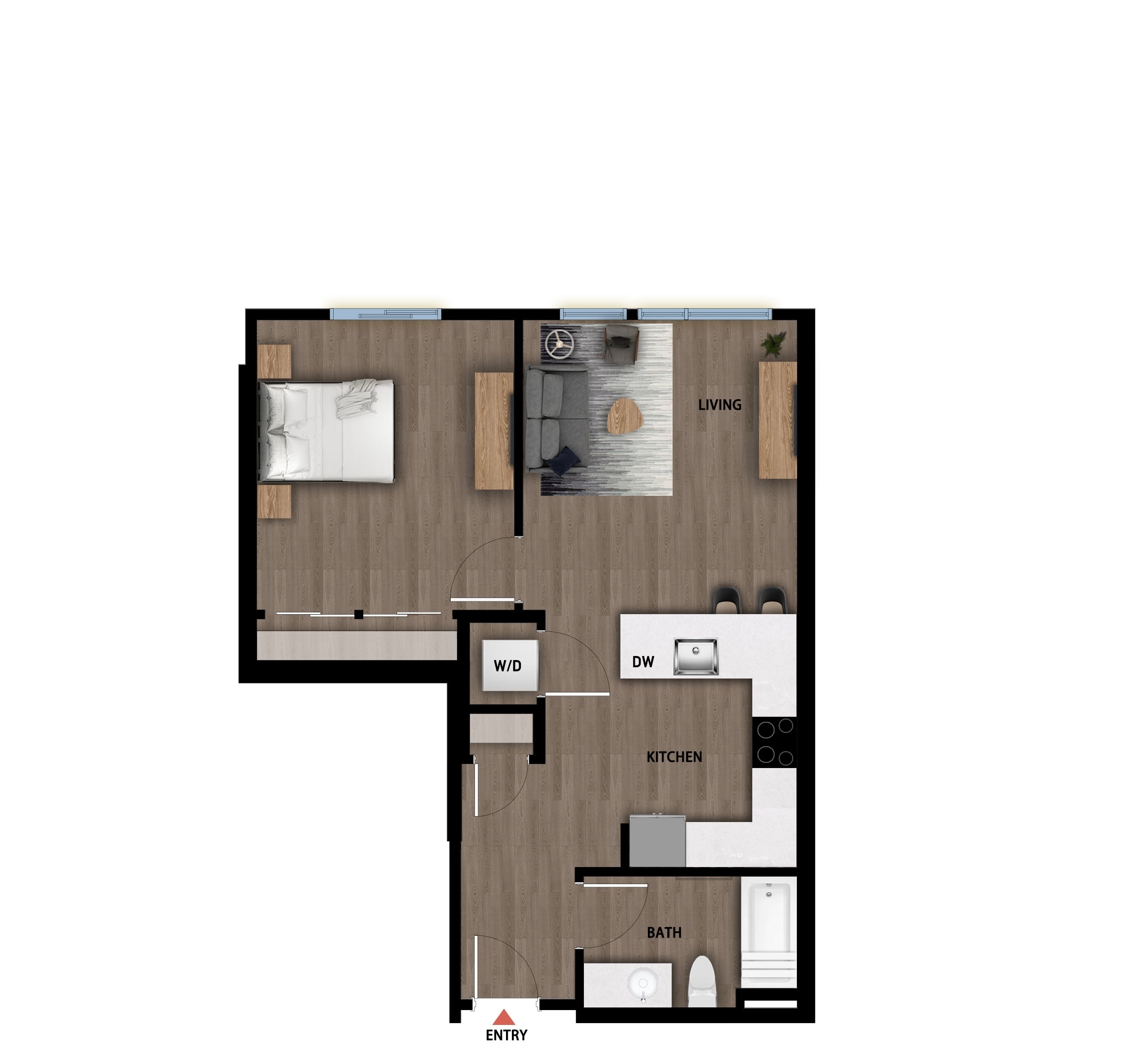 #724 - 1 bedroom floorplan layout with 1 bathroom and 653 square feet