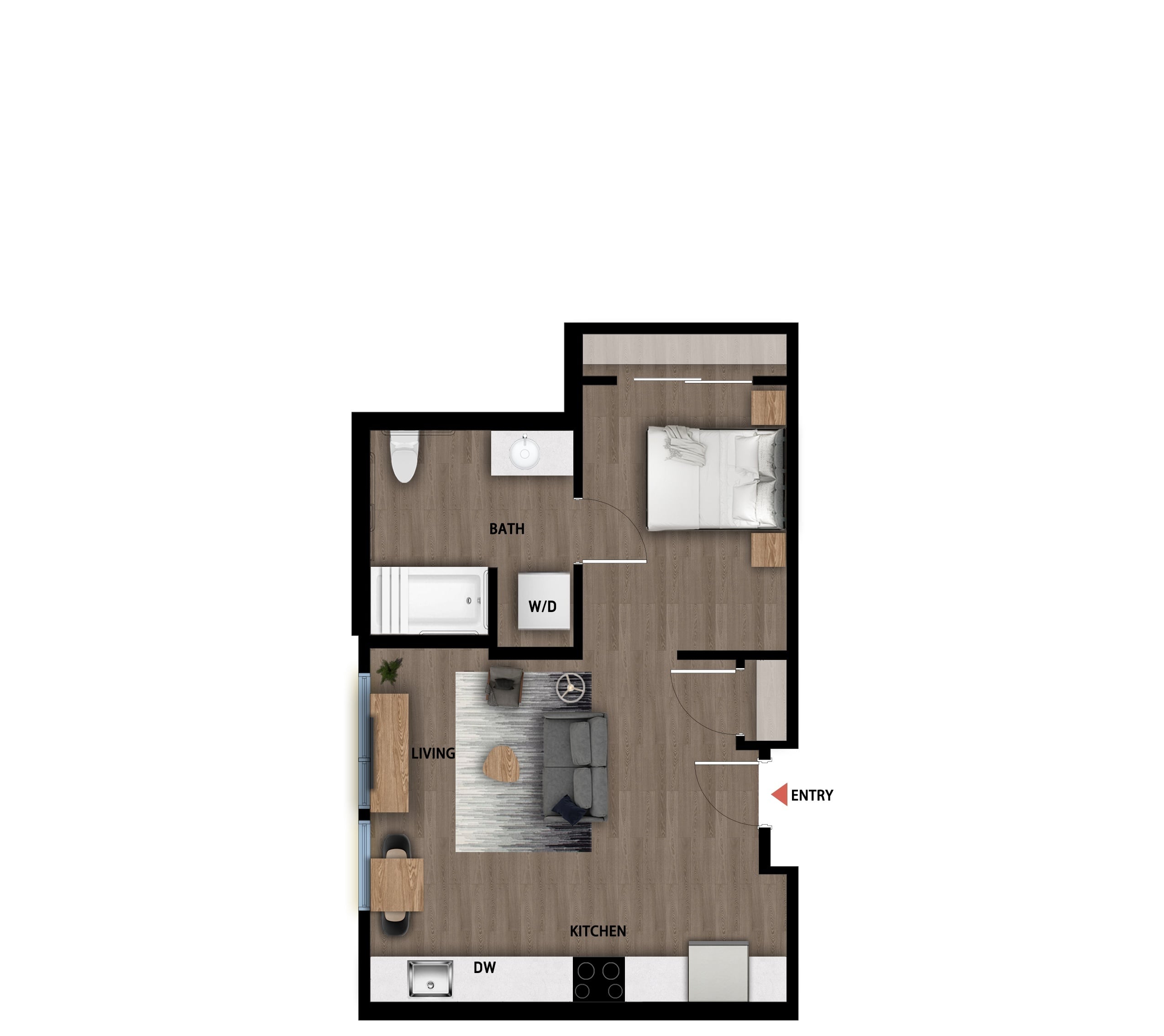 #553 - Studio floorplan layout with 1 bathroom and 542 square feet