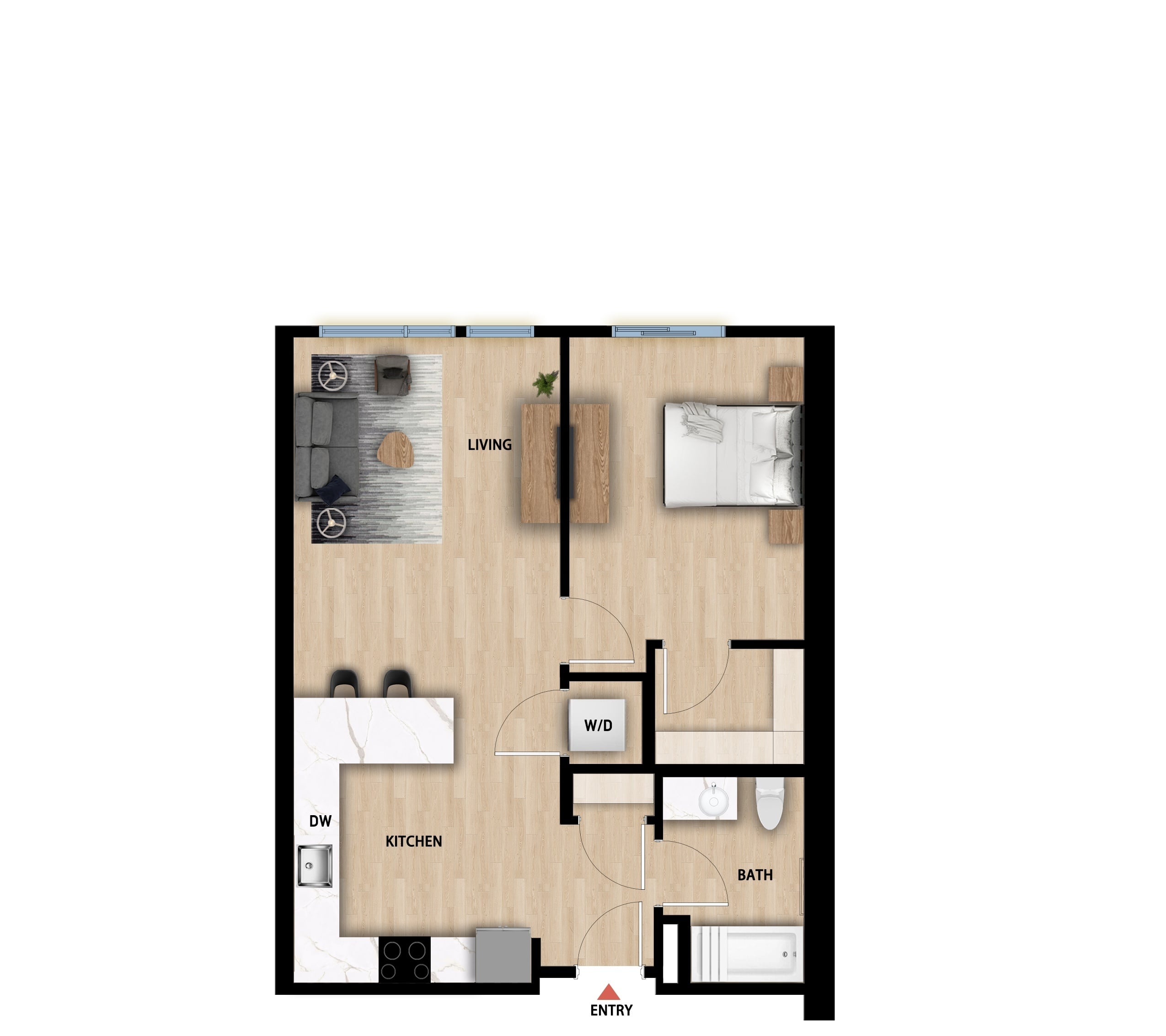 #436 - 1 bedroom floorplan layout with 1 bathroom and 692 square feet