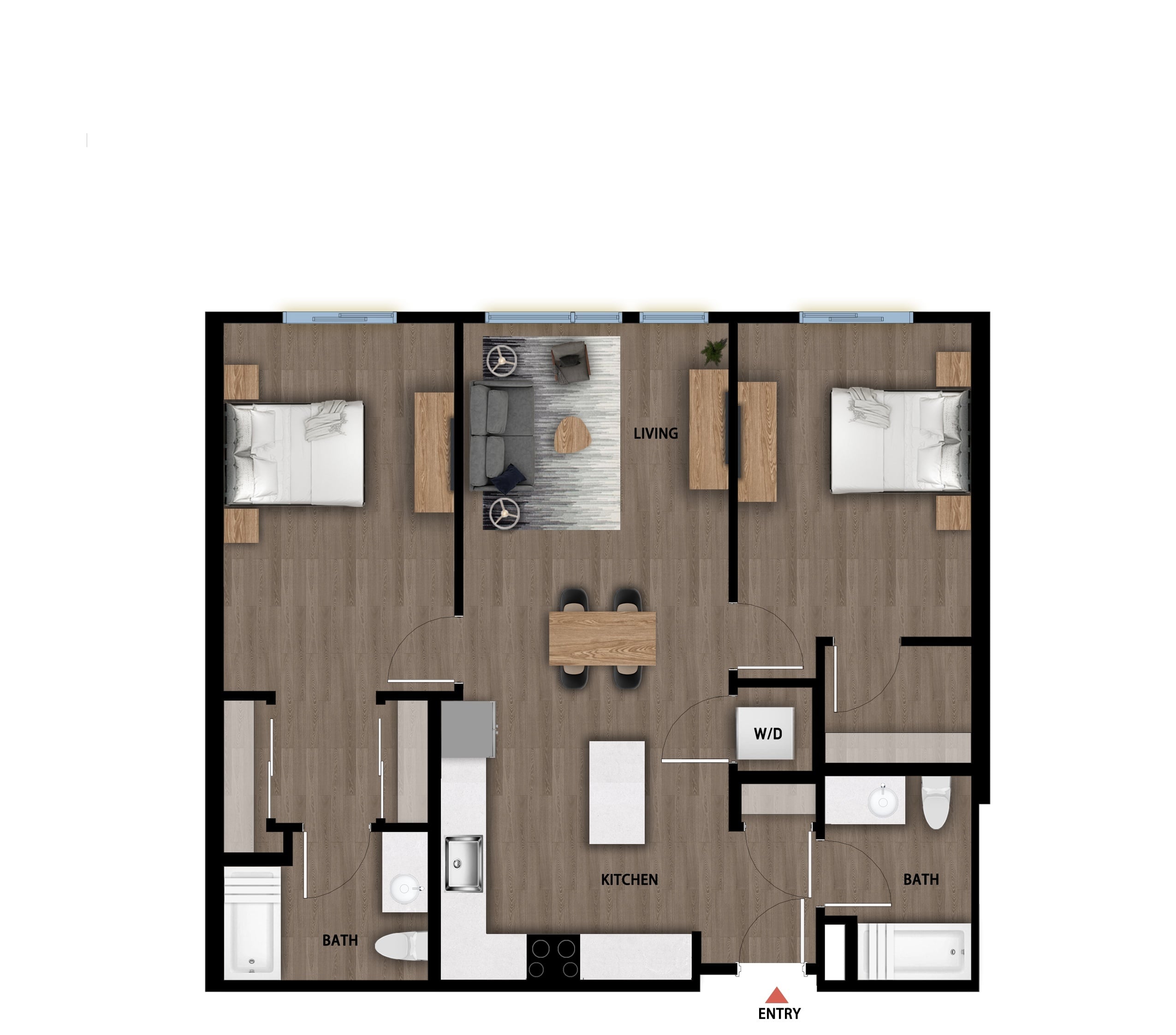 #367 - 2 bedroom floorplan layout with 2 bathrooms and 993 square feet