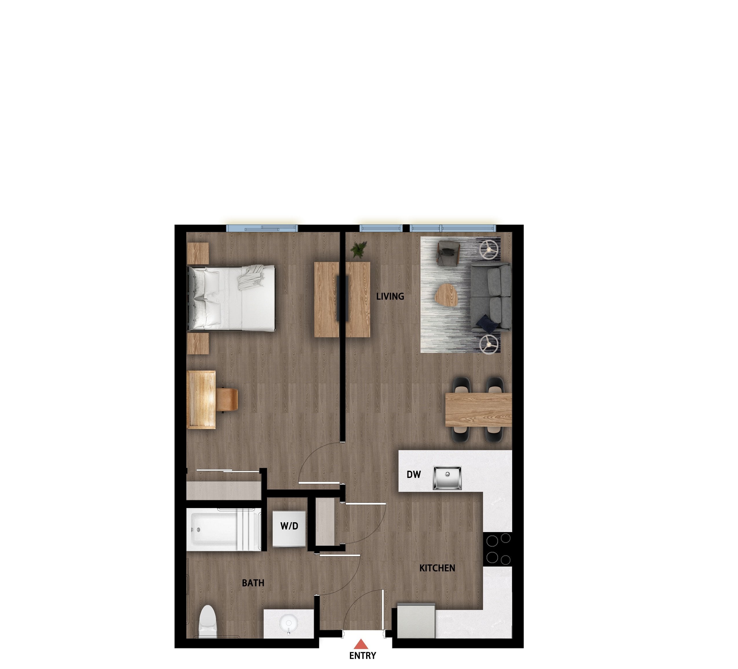 #342 - 1 bedroom floorplan layout with 1 bathroom and 685 square feet