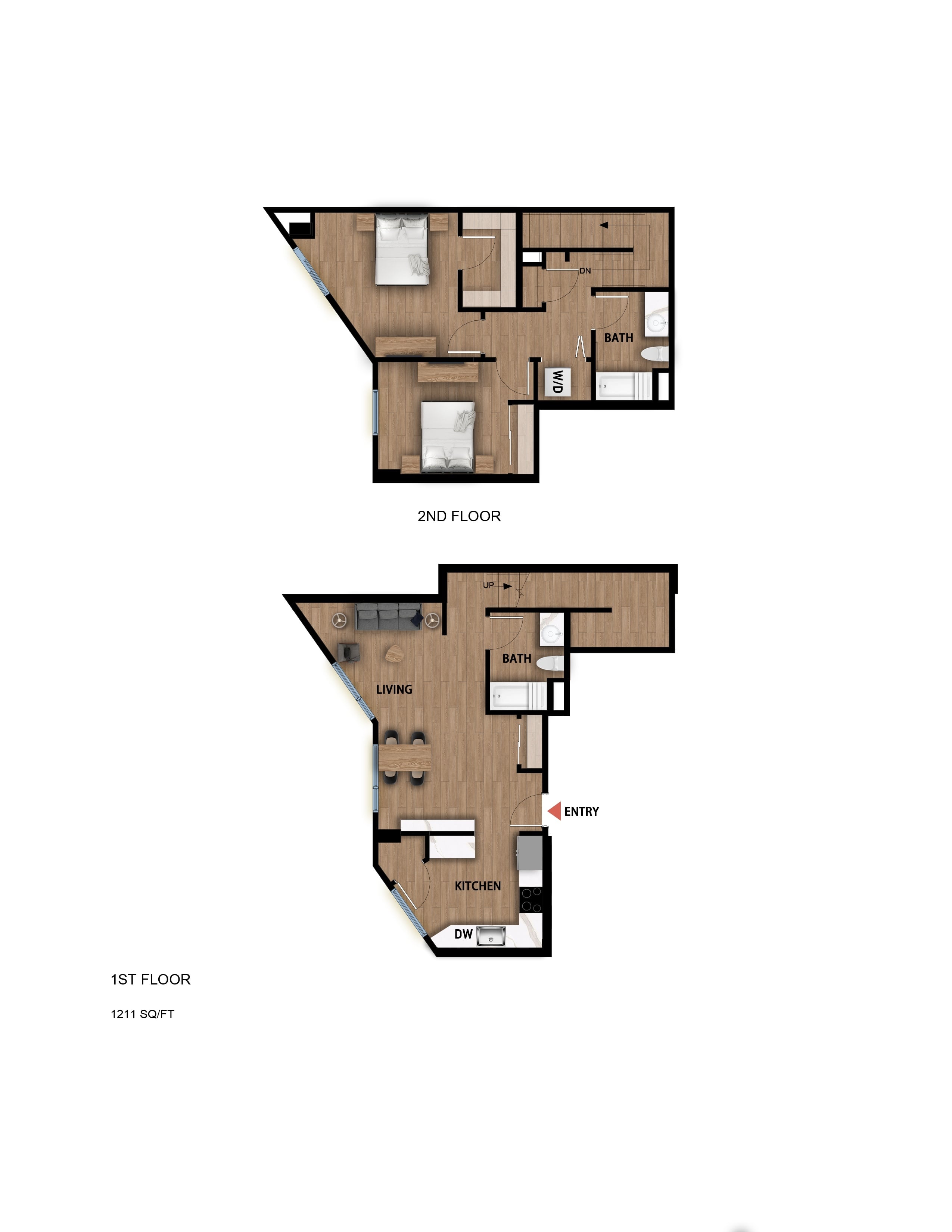 #109 - 2 bedroom floorplan layout with 2 bathrooms and 1211 square feet
