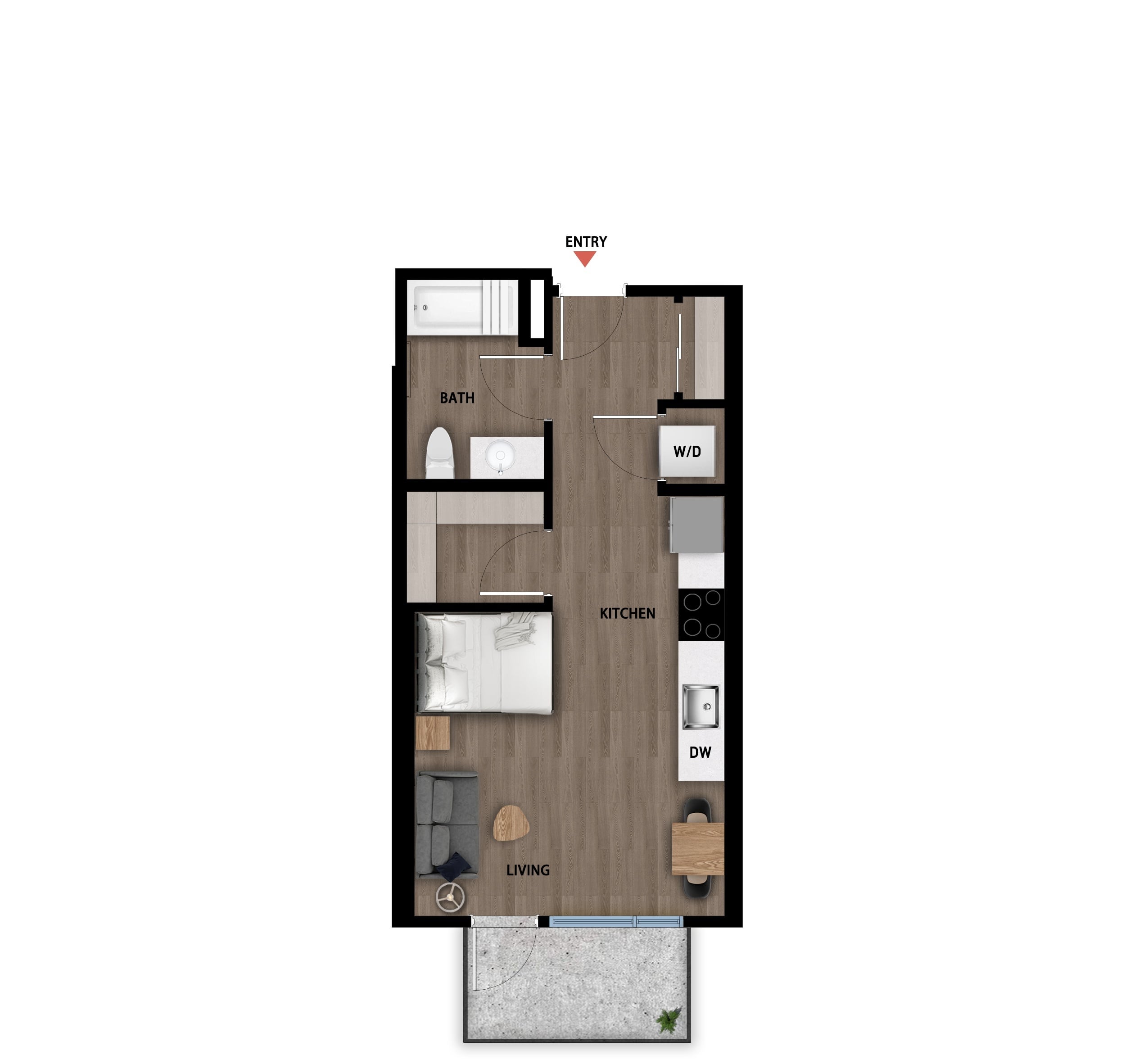 #747 - Studio floorplan layout with 1 bathroom and 442 square feet