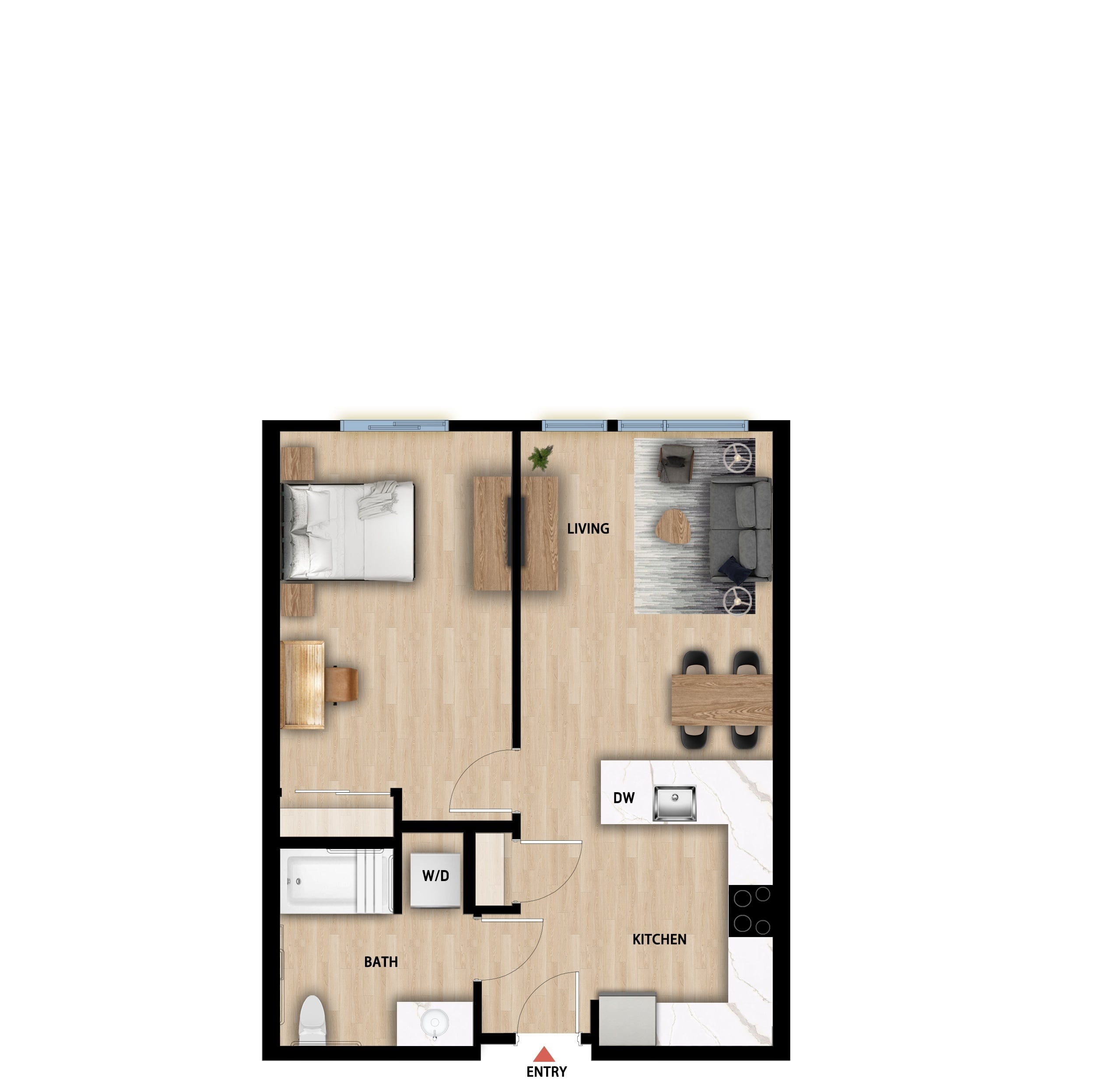 #442 - 1 bedroom floorplan layout with 1 bathroom and 685 square feet