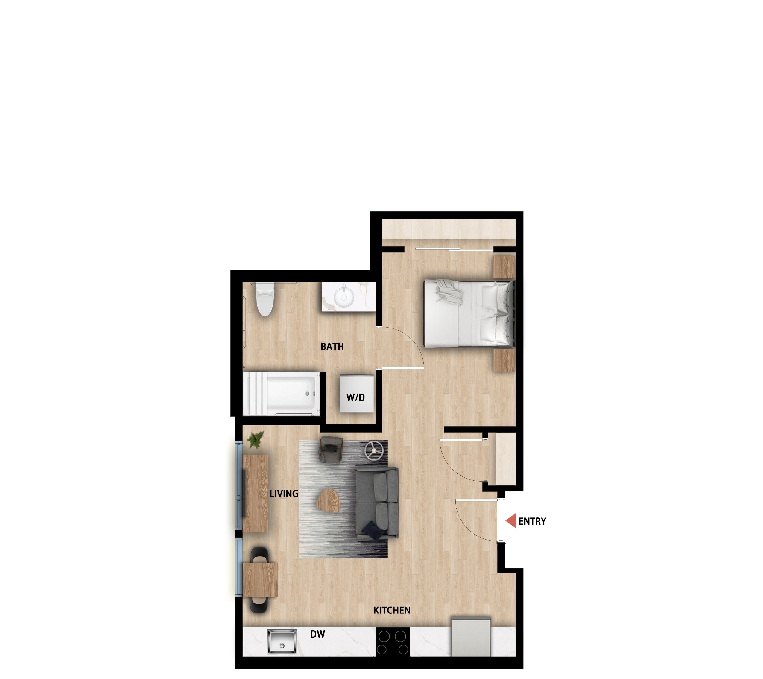 #453 - Studio floorplan layout with 1 bathroom and 542 square feet