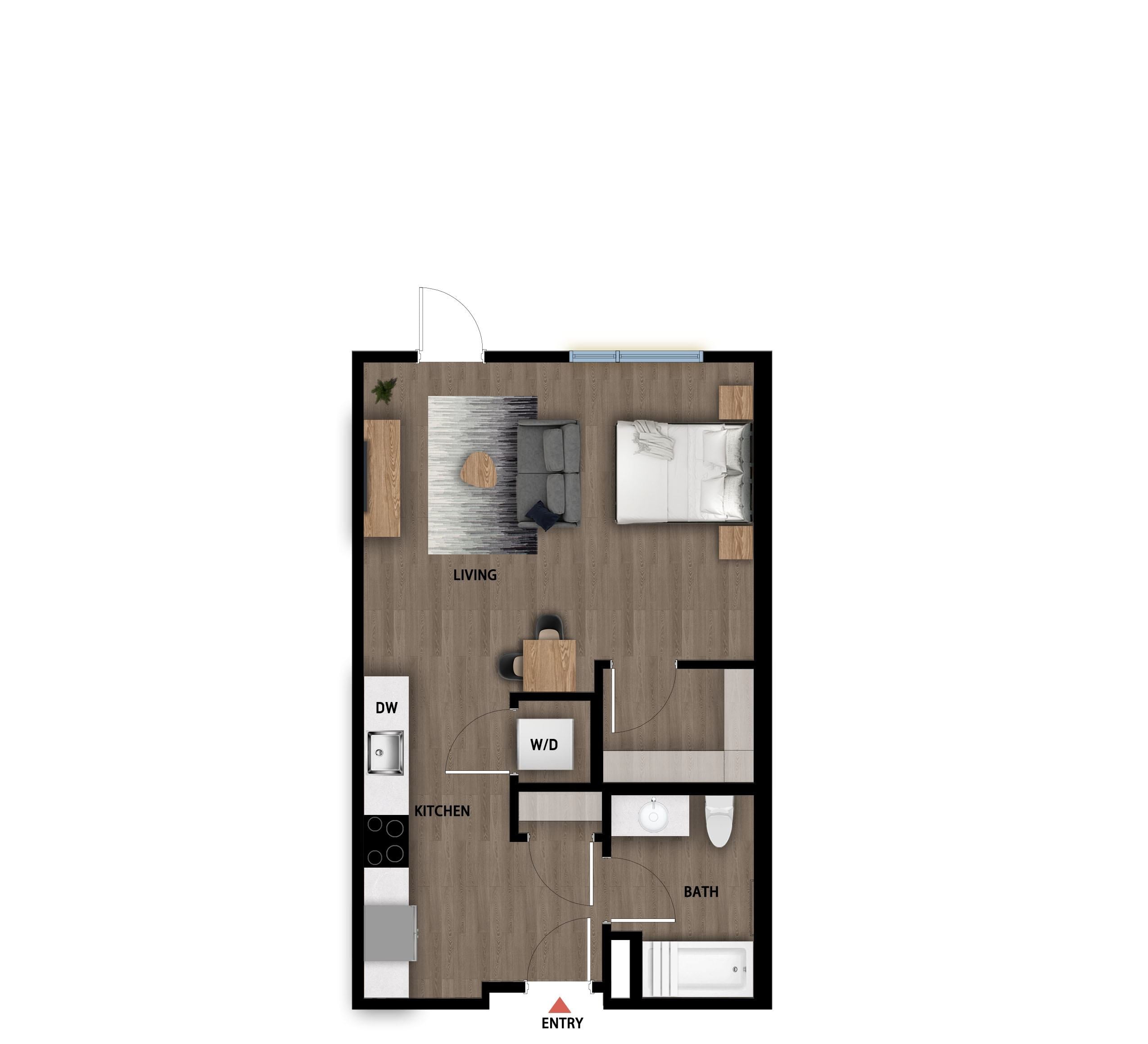 #320 - Studio floorplan layout with 1 bathroom and 539 square feet