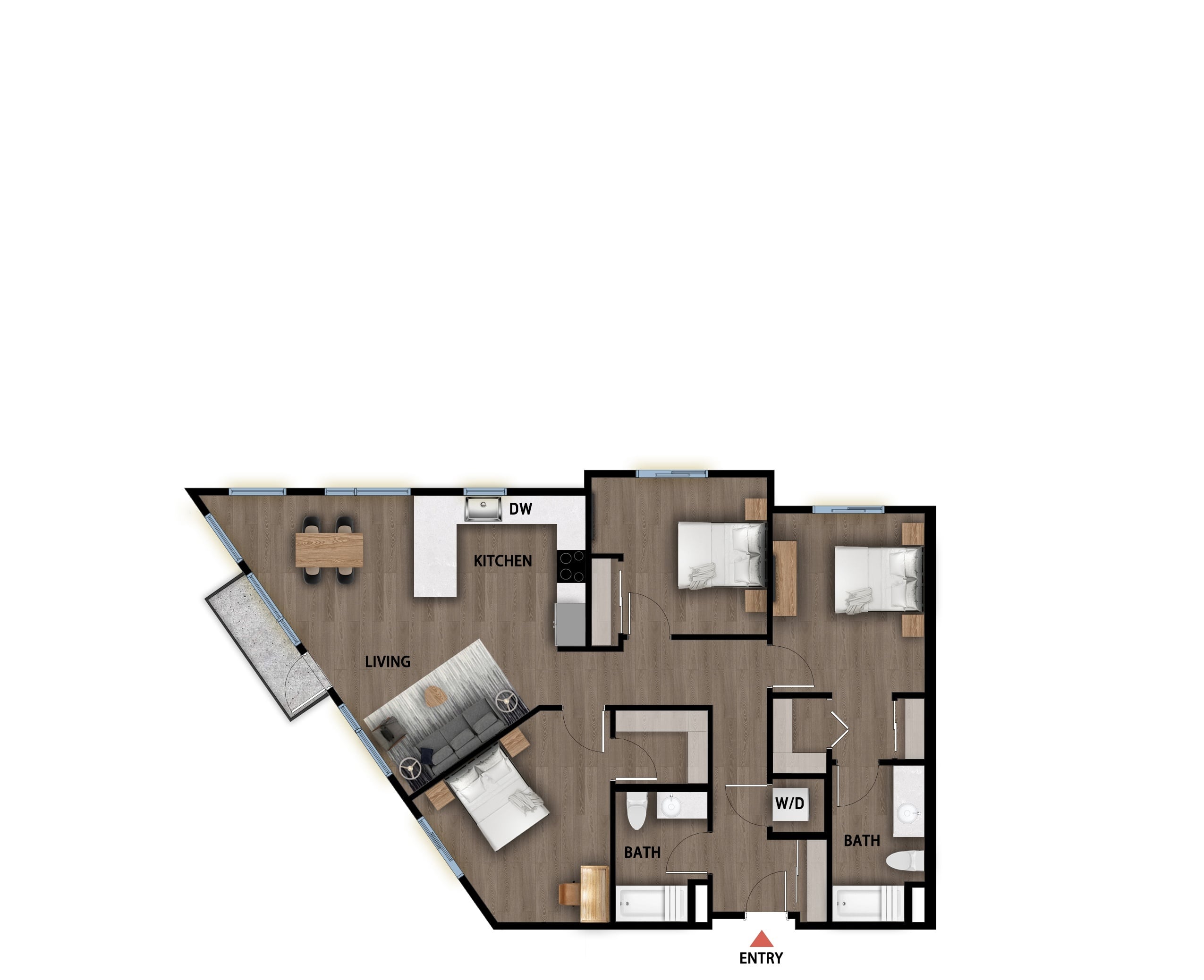 #752 - 3 bedroom floorplan layout with 2 bathrooms and 1265 square feet