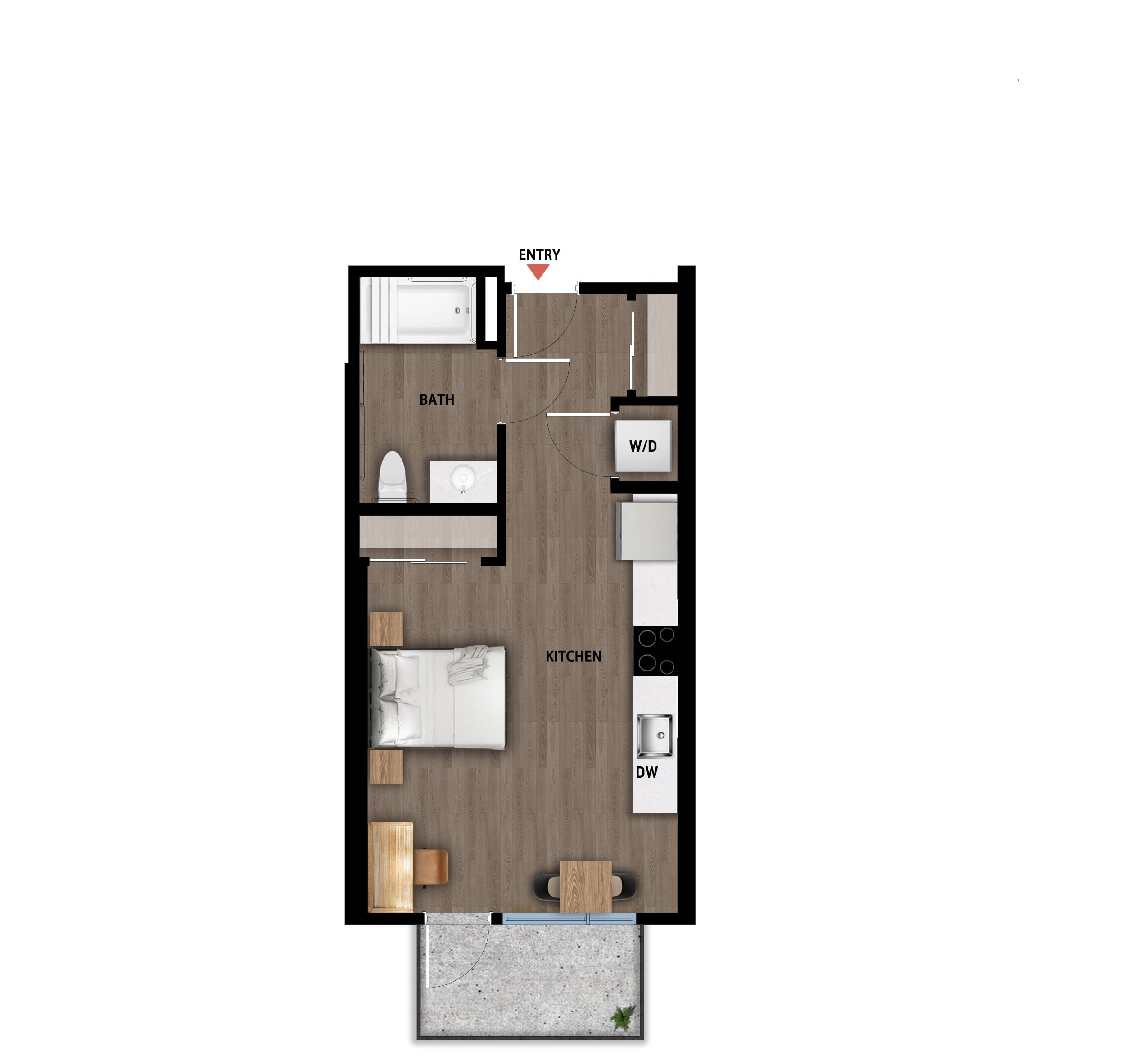 #547 - Studio floorplan layout with 1 bathroom and 442 square feet