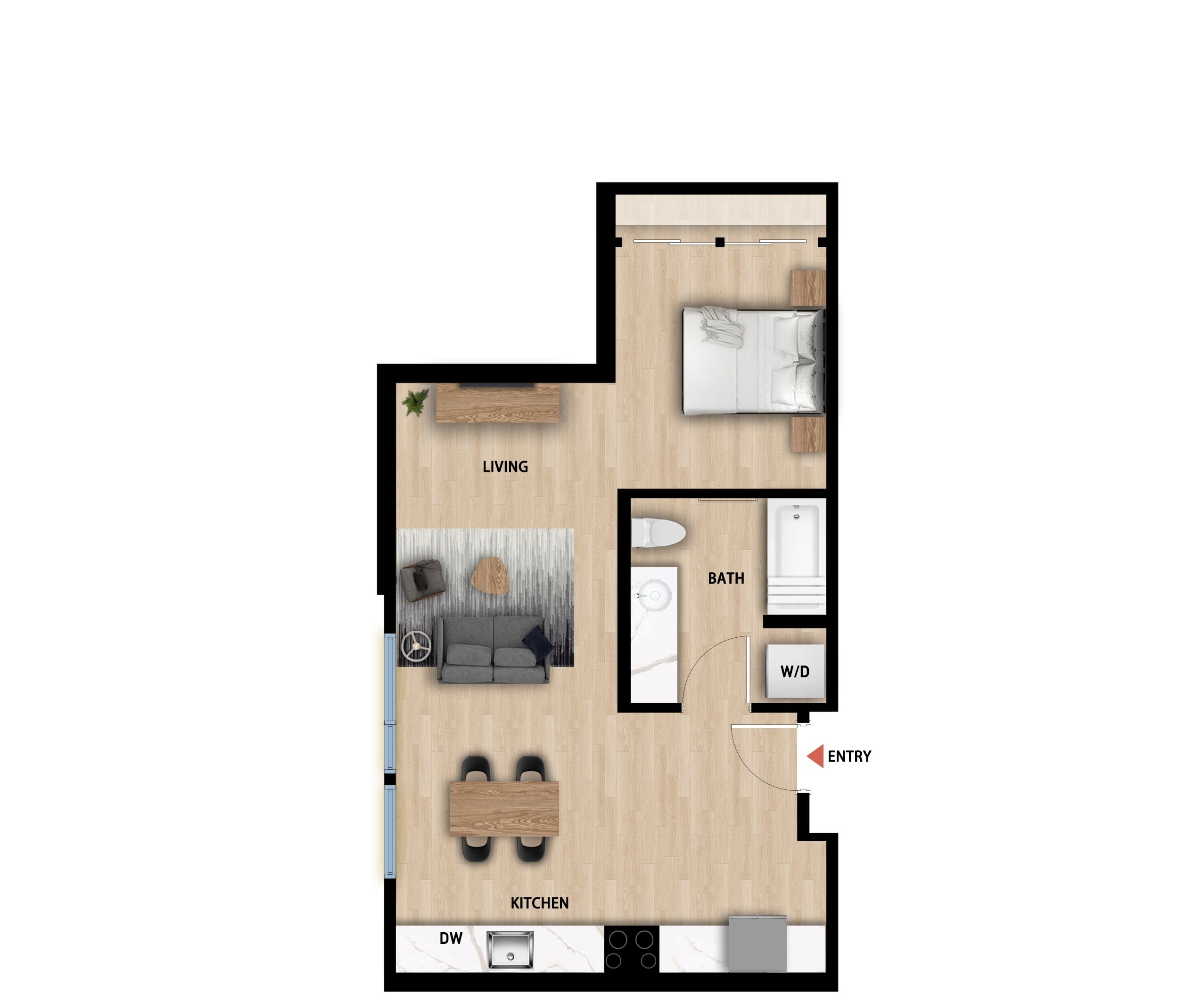 #425 - Studio floorplan layout with 1 bathroom and 579 square feet