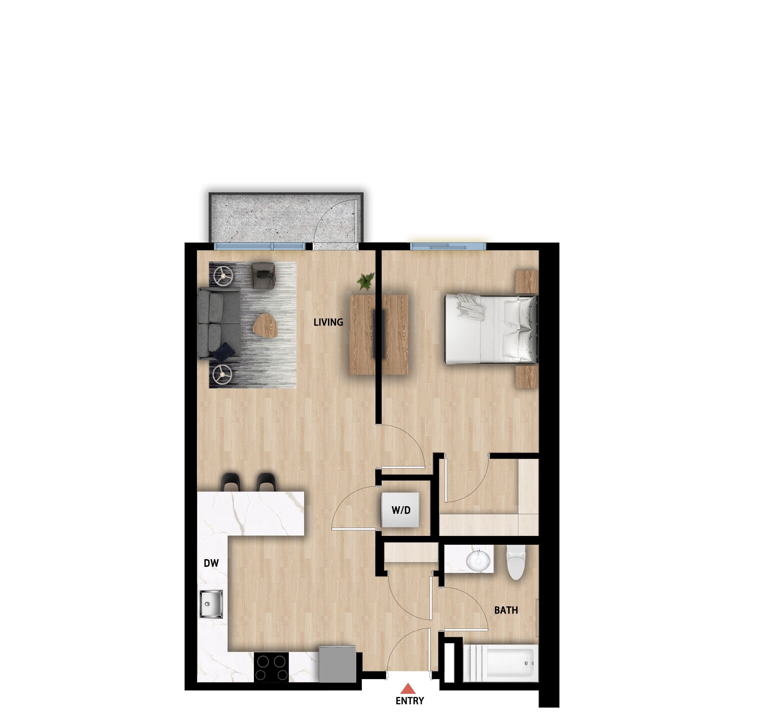 #434 - 1 bedroom floorplan layout with 1 bathroom and 692 square feet