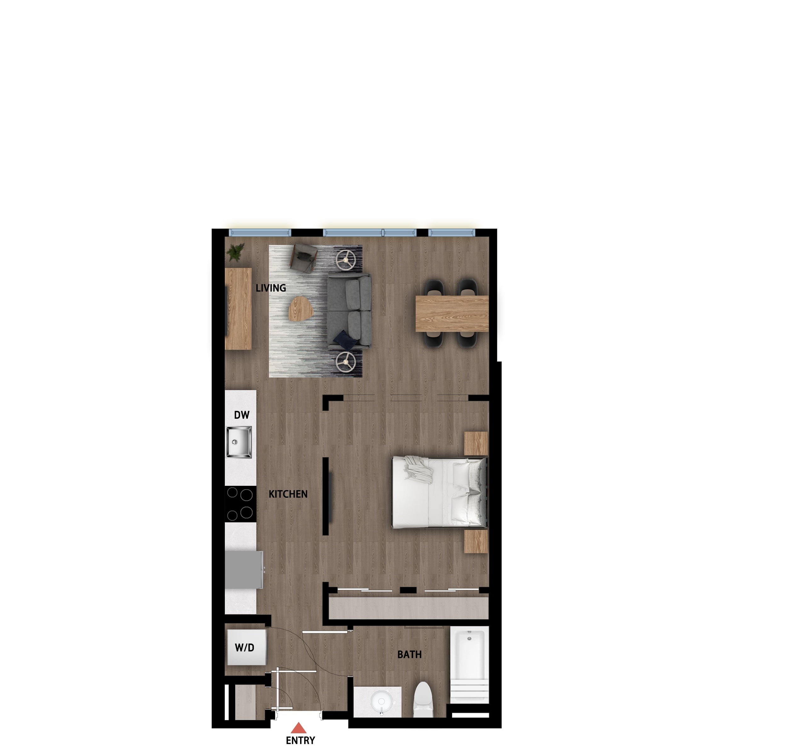 #364 - Studio floorplan layout with 1 bathroom and 565 square feet