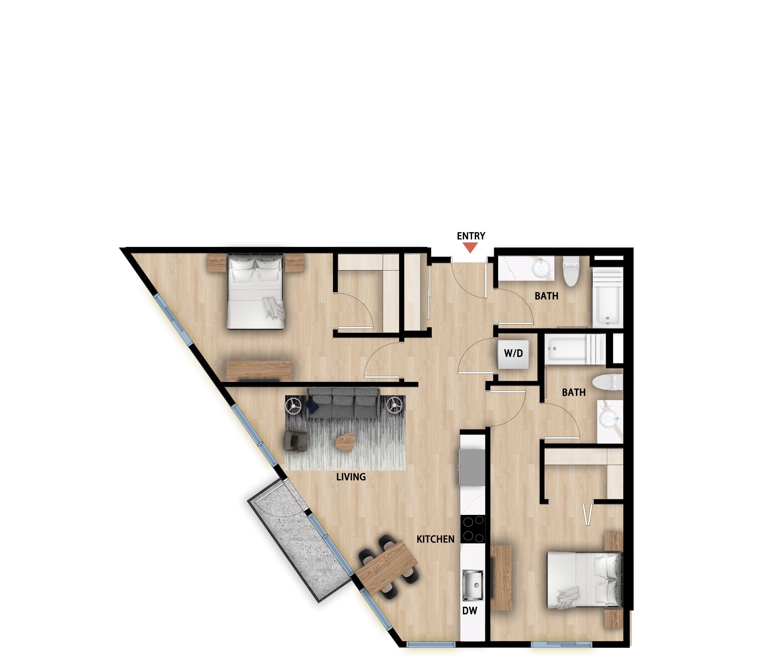 #669 - 2 bedroom floorplan layout with 2 bathrooms and 972 square feet