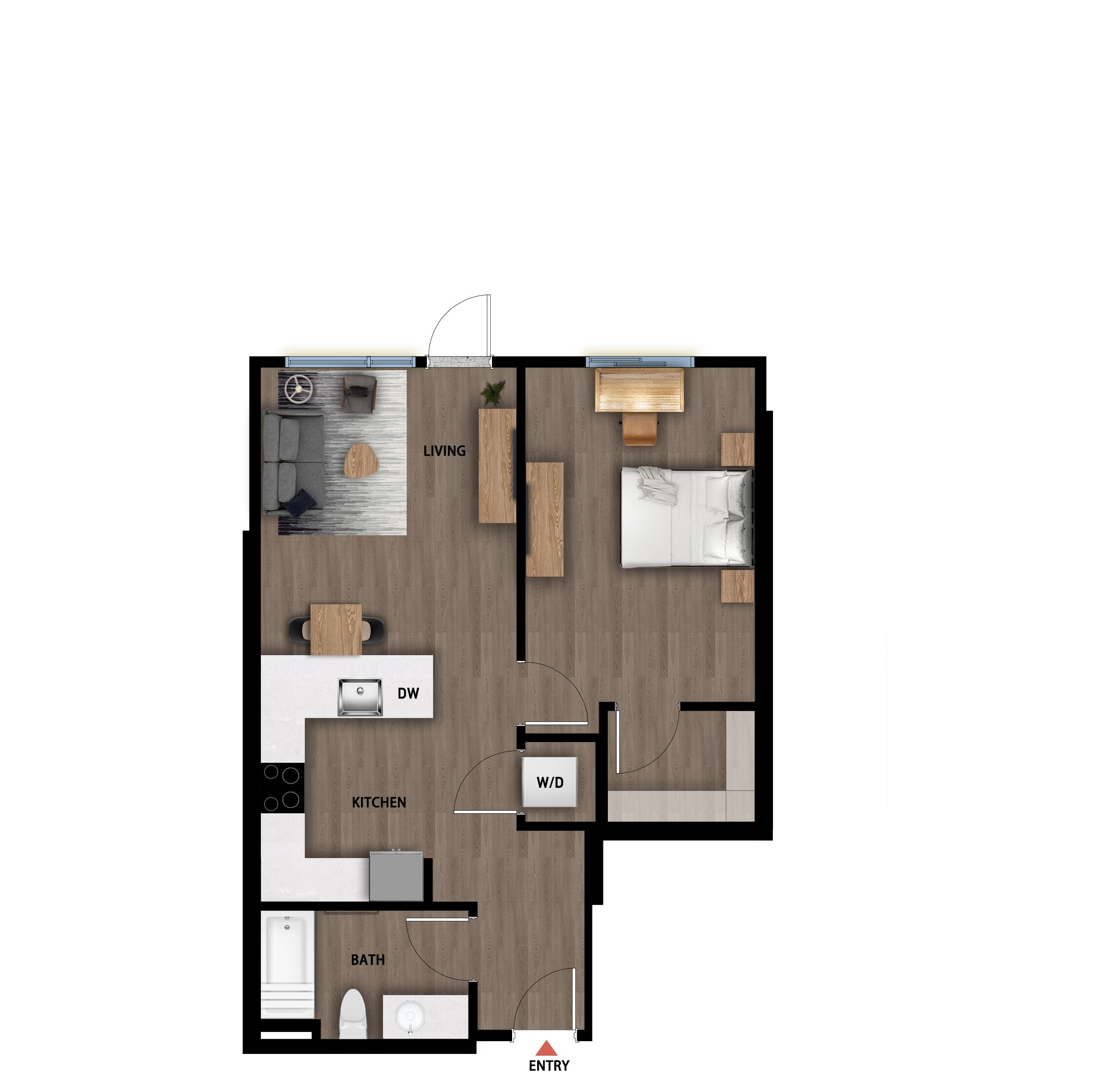 #314 - 1 bedroom floorplan layout with 1 bathroom and 669 square feet