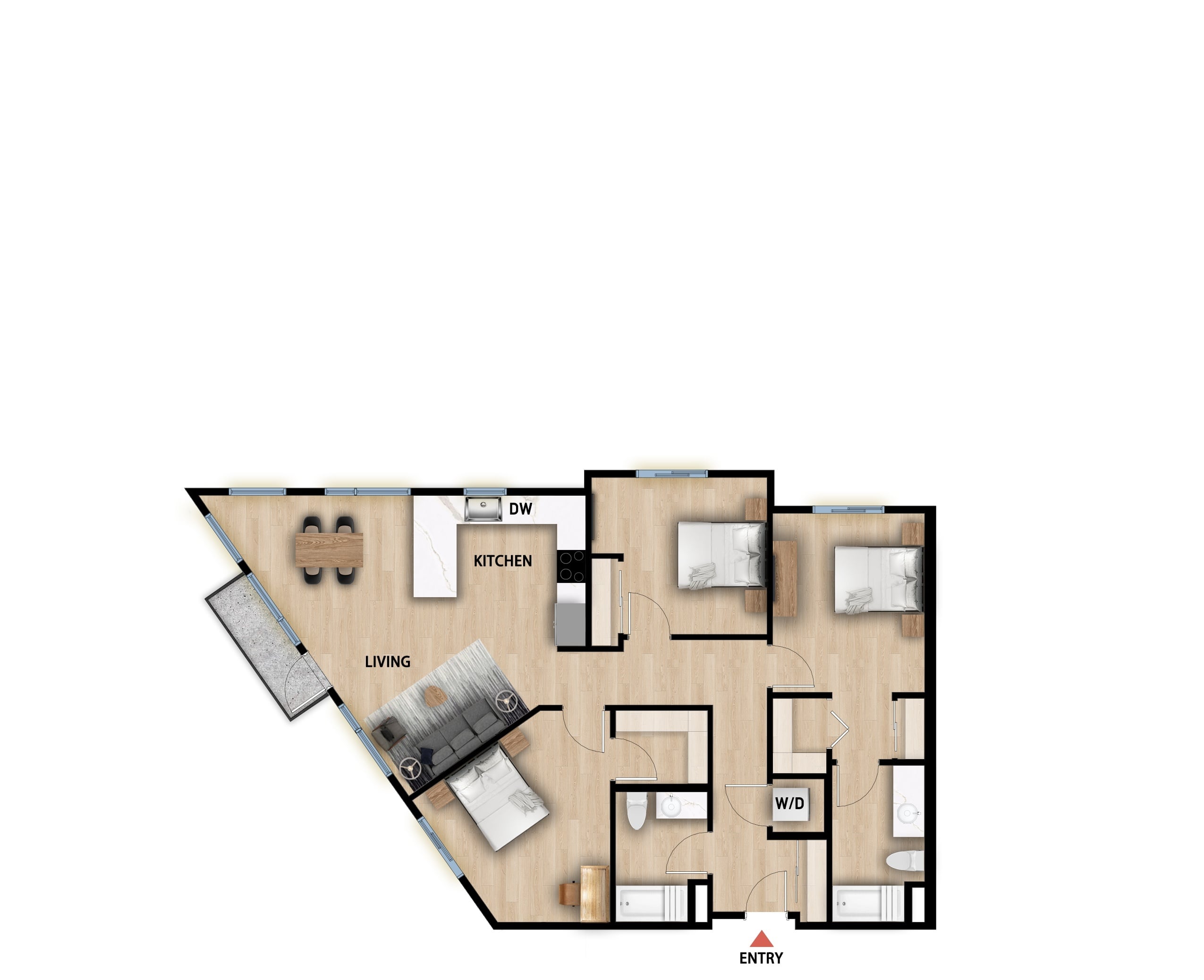 #652 - 3 bedroom floorplan layout with 2 bathrooms and 1265 square feet