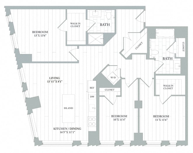 C1 | 3 Bed | 2 Bath floor plan