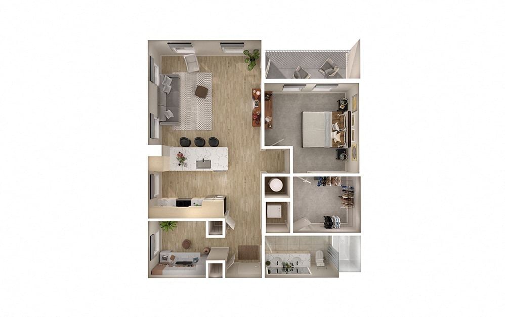 Rendering of the A2D floor plan with 1 bedroom[s] and 1 bathroom[s] at Windsor South Congress