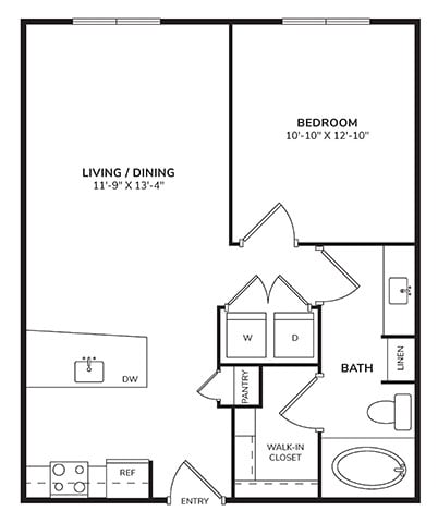 Rendering of the A3A floor plan with 1 bedroom[s] and 1 bathroom[s] at Windsor Metro West
