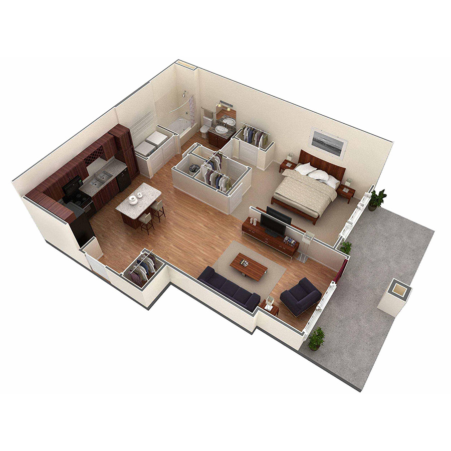 1 BR Designer Courtyard floor plan