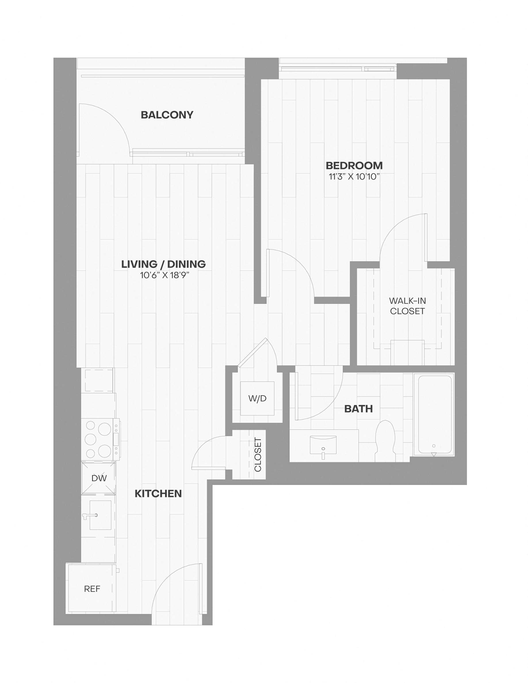 1 Bed/1 Bath JR-X18 floor plan