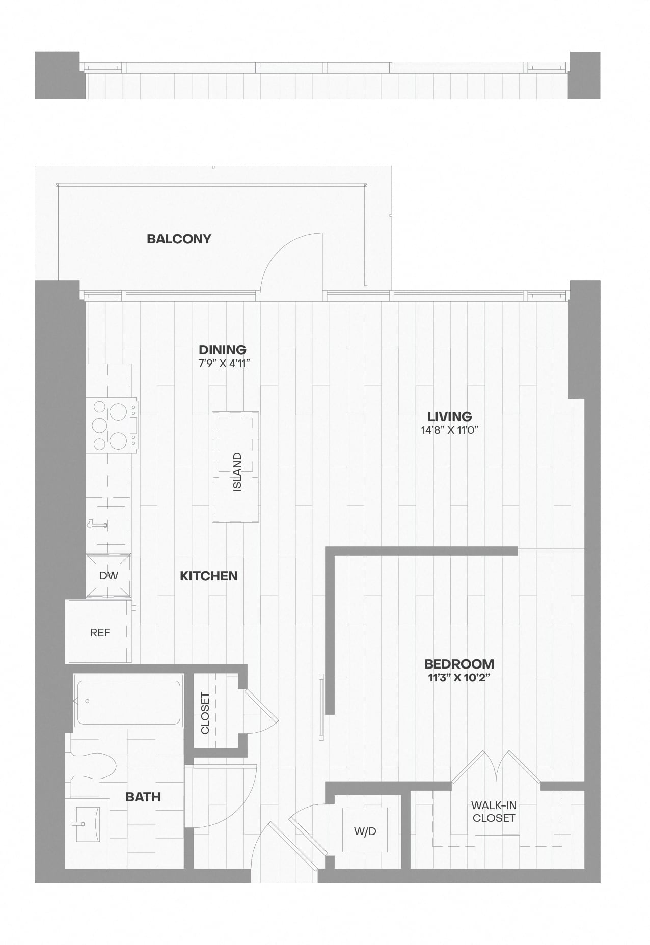 1 Bed/1 Bath JR-504 floor plan