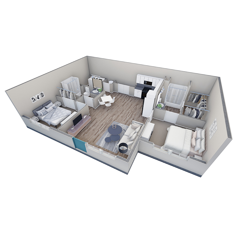 2-2 BR Retreat Courtyard floor plan