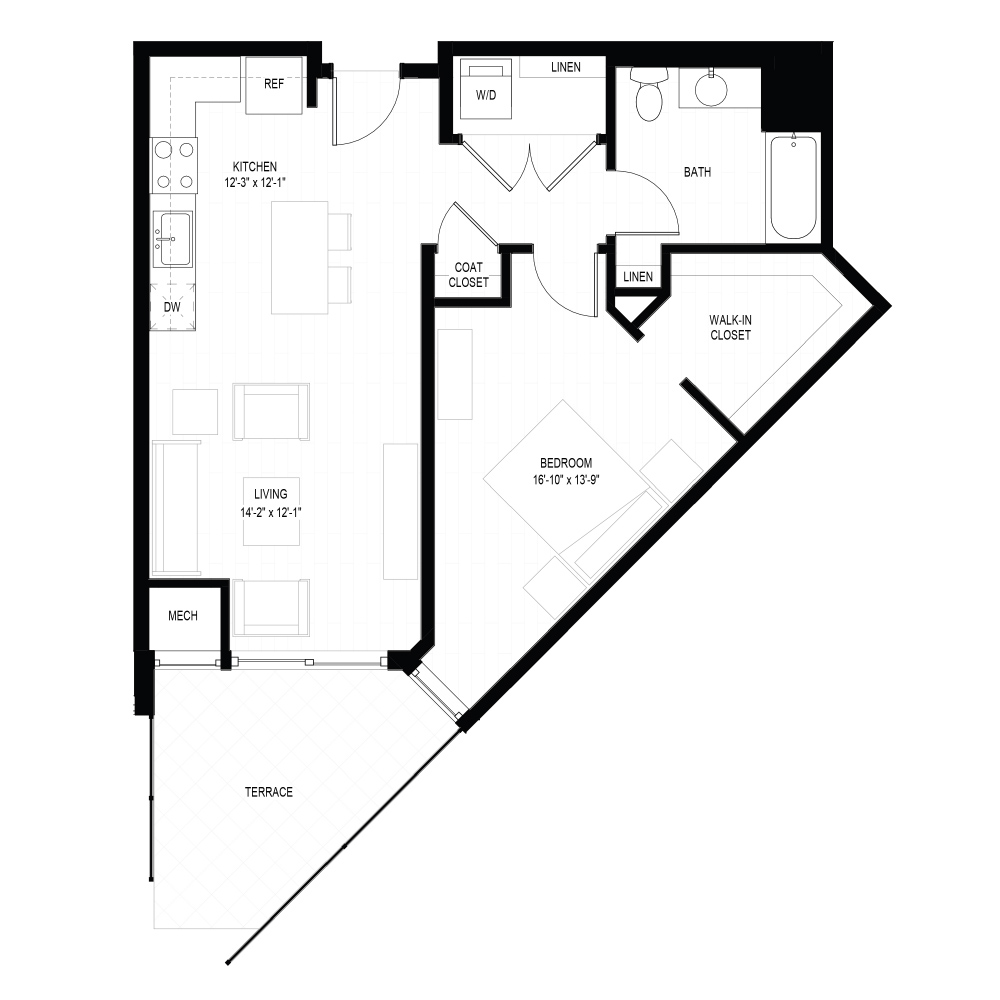 1 Bed E floor plan