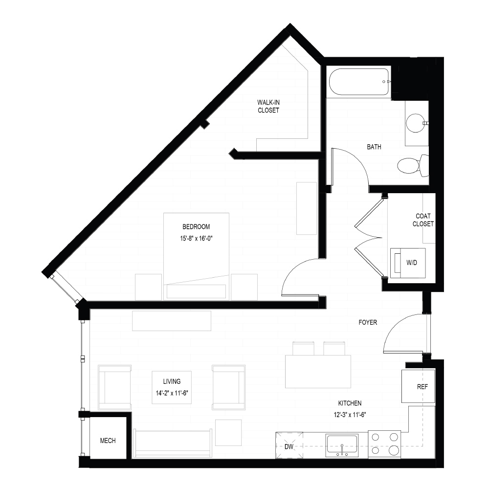 1 Bed G floor plan