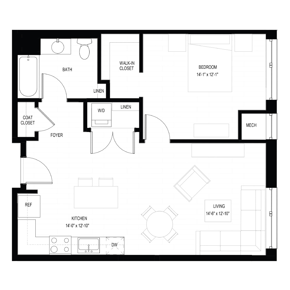 1 Bed J floor plan
