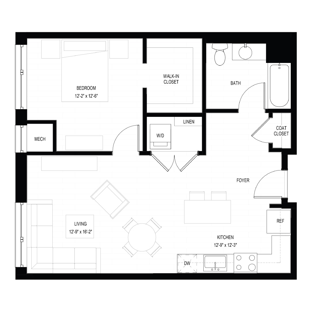 1 Bed H floor plan