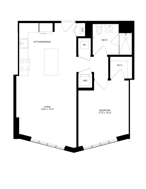 1 Bed-1 Bath-P13 floor plan
