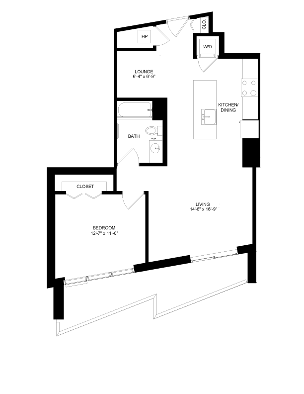 1 Bed-1 Bath Den-15 floor plan