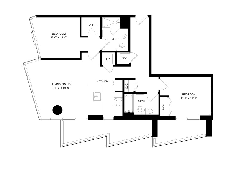 2 Bed-2 Bath-3 floor plan