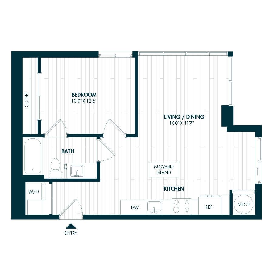 #COR1617 - 1 bedroom floorplan layout with 1 bathroom and 676 square feet