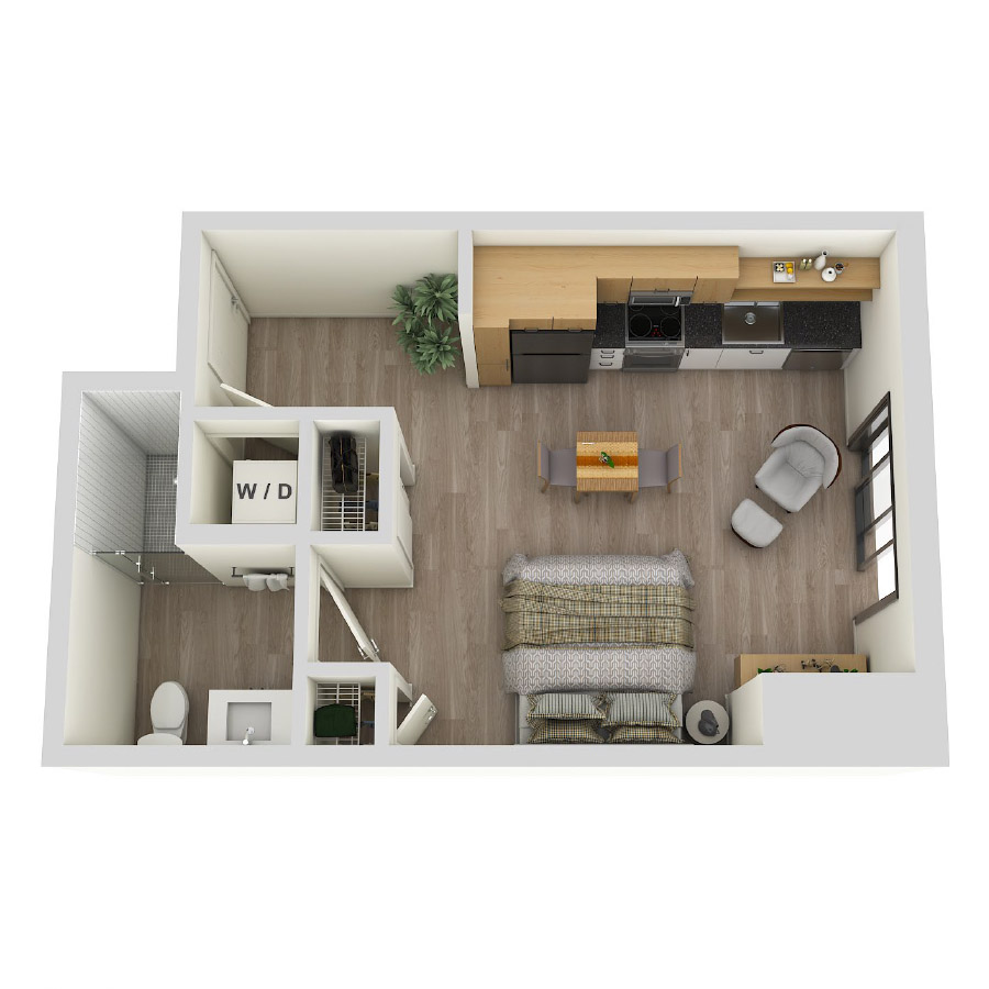 #COR1118 - Studio floorplan layout with 1 bathroom and 408 square feet