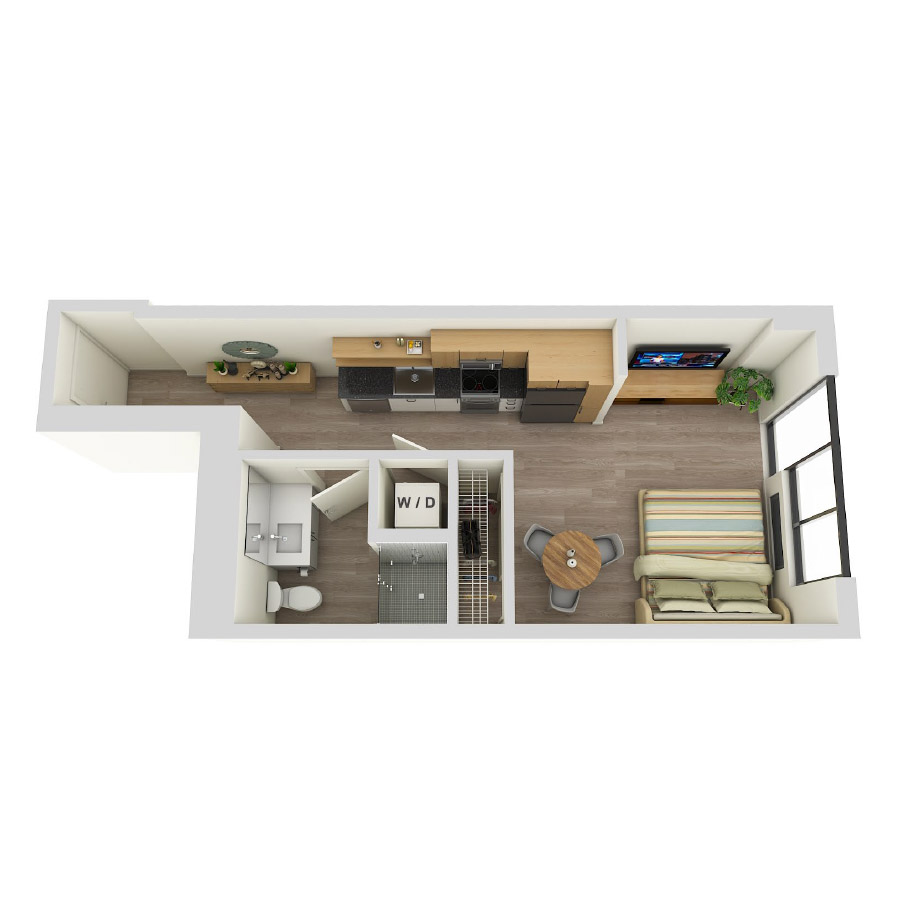 #COR1707 - Studio floorplan layout with 1 bathroom and 420 square feet