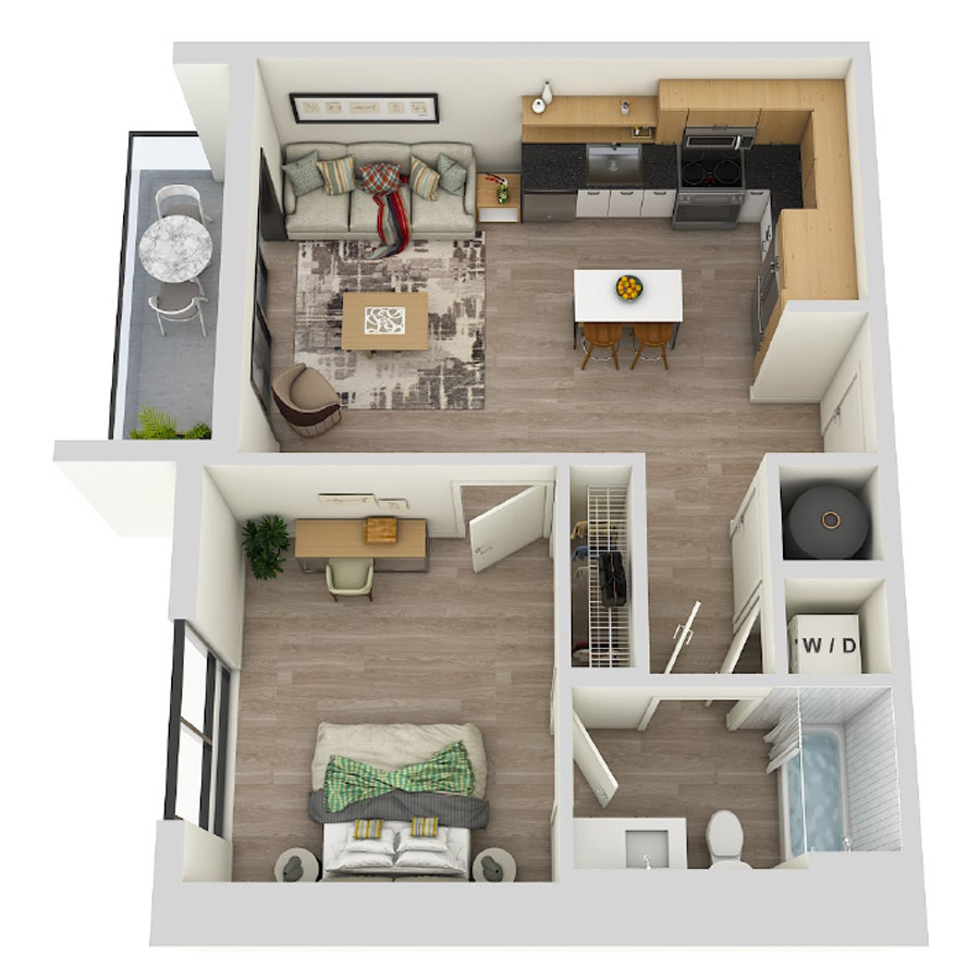 #COR1512 - 1 bedroom floorplan layout with 1 bathroom and 646 square feet