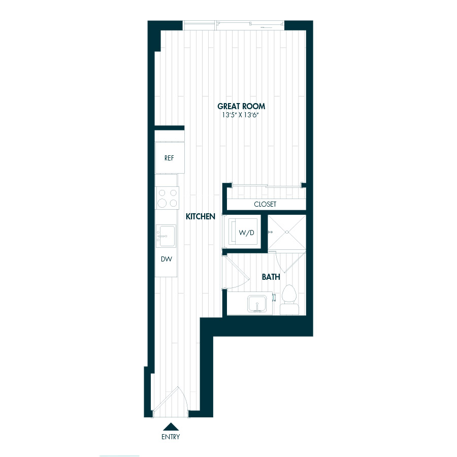 #COR0407 - Studio floorplan layout with 1 bathroom and 420 square feet