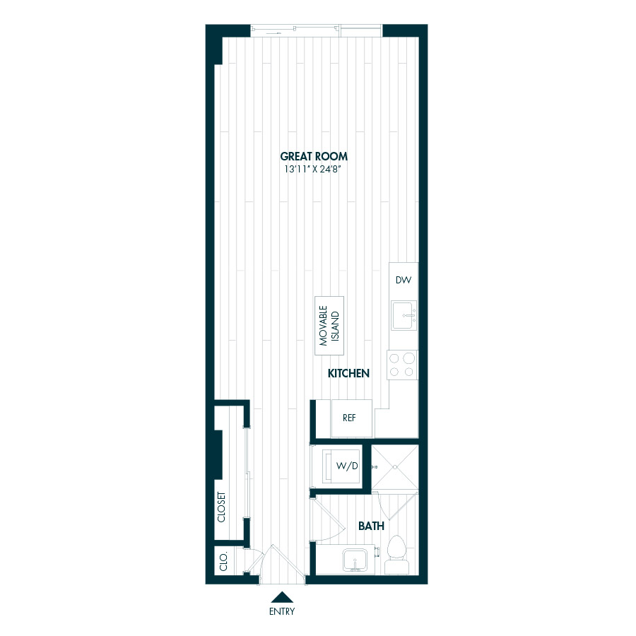 #COR0802 - Studio floorplan layout with 1 bathroom and 551 square feet