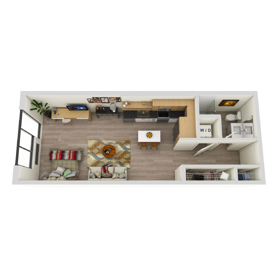 #COR0802 - Studio floorplan layout with 1 bathroom and 551 square feet
