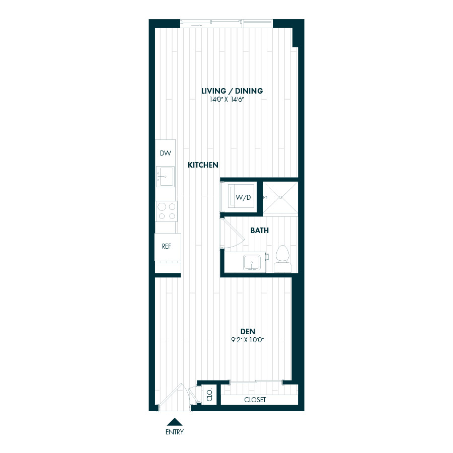 #COR0504 - Studio floorplan layout with 1 bathroom and 551 square feet