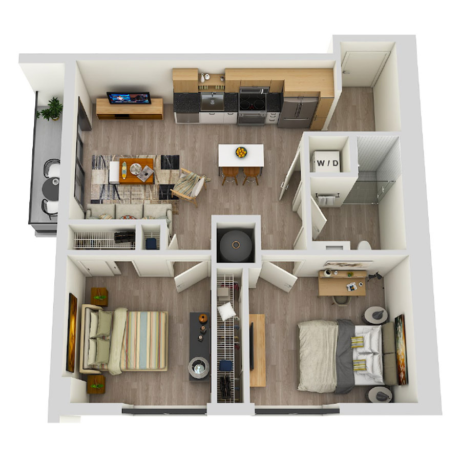 #COR1809 - 2 bedroom floorplan layout with 1 bathroom and 797 square feet