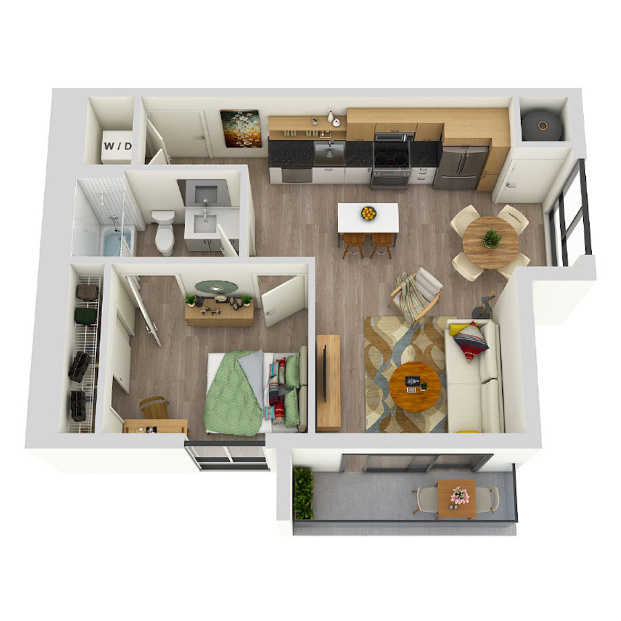 #COR1511 - 1 bedroom floorplan layout with 1 bathroom and 658 square feet