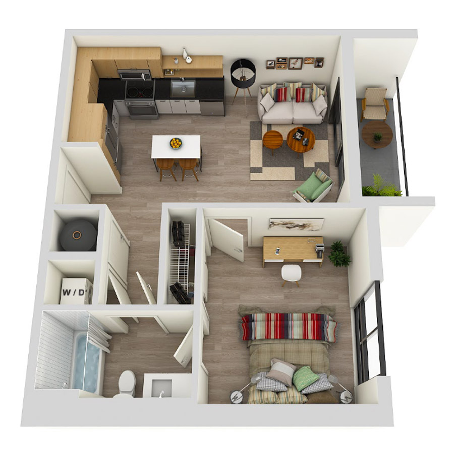 #COR0816 - 1 bedroom floorplan layout with 1 bathroom and 629 square feet