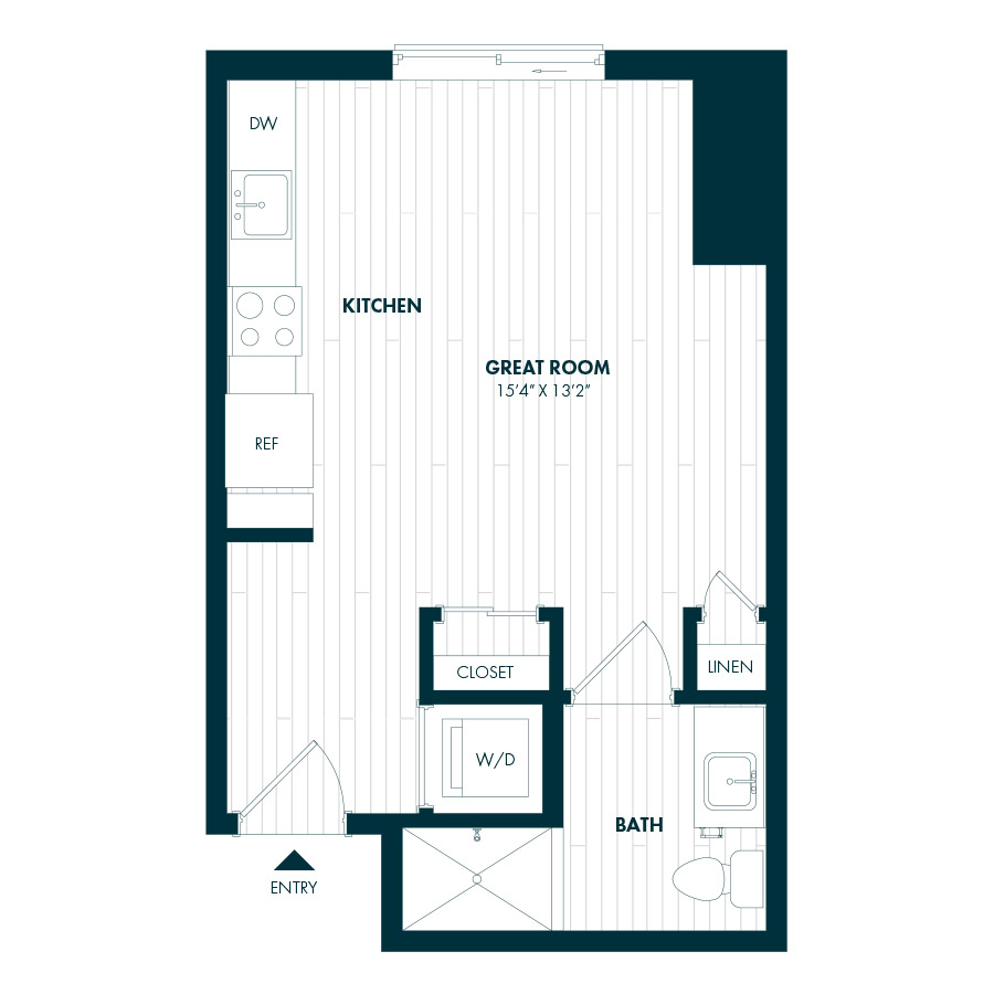 #COR1118 - Studio floorplan layout with 1 bathroom and 408 square feet