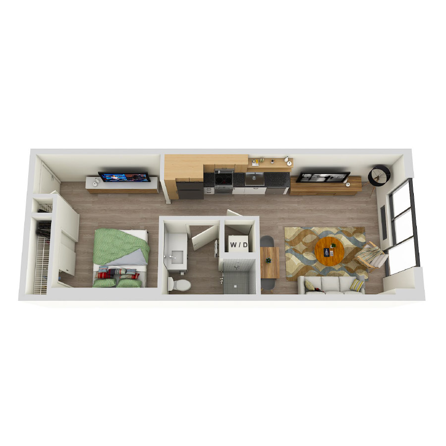#COR0504 - Studio floorplan layout with 1 bathroom and 551 square feet