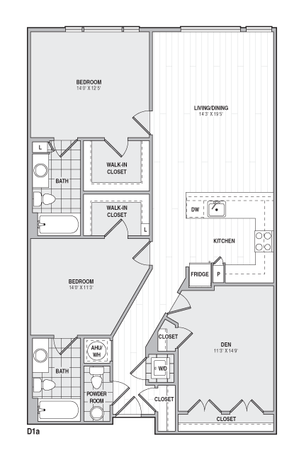 2Bed/2BathwDen-D1a floor plan