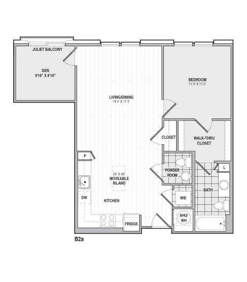 1Bed/1BathwDen-B2a floor plan
