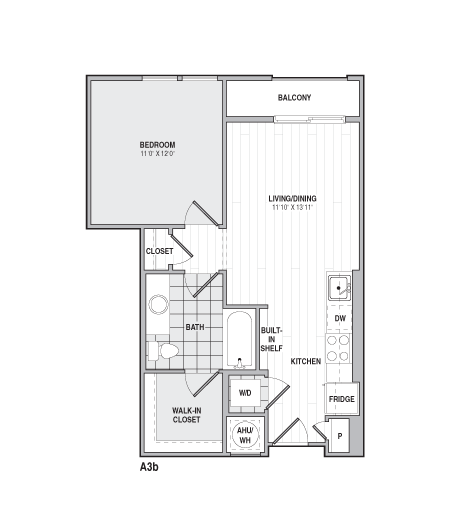 1Bed/1Bath-A3b floor plan